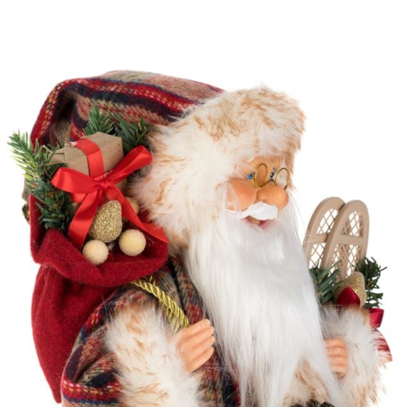 Figurina Decorativa Mos Craciun cu Costum in Carouri 45cm [3]