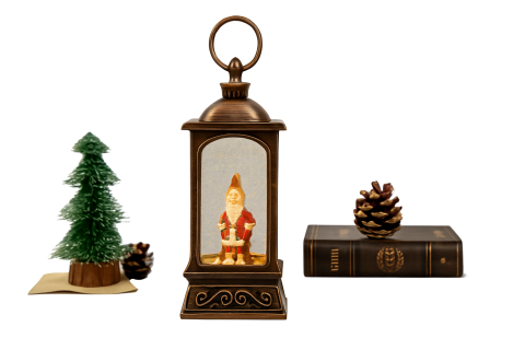 Ornamente Craciun - Felinar Retro 25cm Led cu Lumina, Muzica si Ventilator Zapada, Acumulator sau Baterii