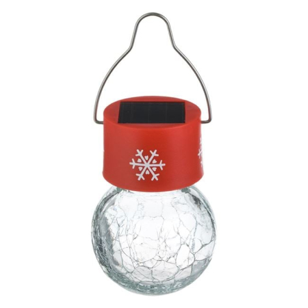 Instalatii Solare Exterior - Felinar Solar de Craciun Glob Suspendabil Transparent cu Fulgi Rosii RGB 14cm