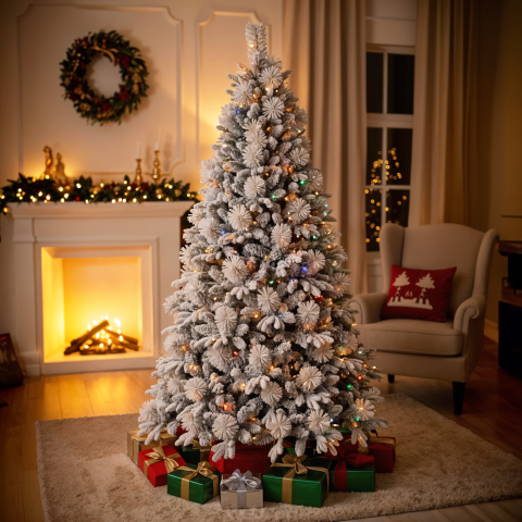 Brazi - brad-de-lux-cu-zapada-si-conuri-185cm-leduri-multicolor