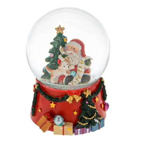 Ornamente Craciun - Glob de Zapada Muzical de Craciun cu Mos Craciun Brad Catel 14cm