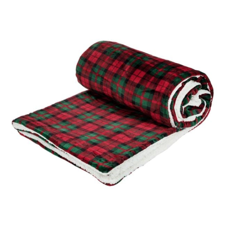 Patura - Cuvertura de Craciun Rosie cu Carouri Blana Alba Sherpa 200x150cm [1]