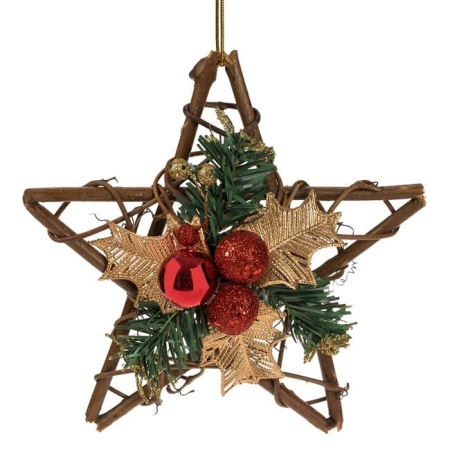 Ornamente Craciun - Decoratiune de Craciun Stea cu Ramuri de Pin Craciunita & Globuri 20cm