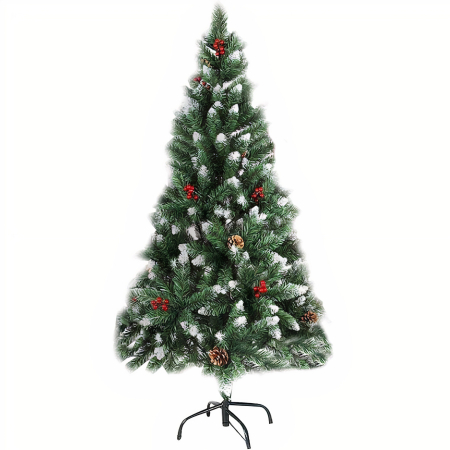 Brazi - Brad Artificial Premium 180cm cu Conuri, Merișoare și Zăpadă Artificială + Suport Metalic