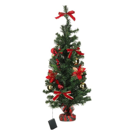 Brazi Artificiali de Masa - Brad Decorativ de Craciun cu Globuri Craciunite & 40 de Becuri LED - 90cm