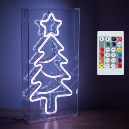 Ornamente Craciun - Brad de Craciun cu LED Neon & Telecomanda 15x30cm - Multicolor