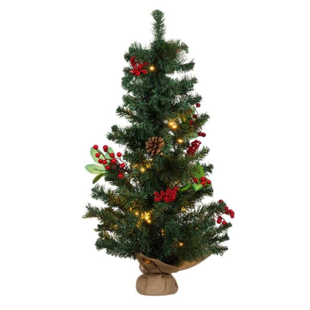 Brazi Artificiali de Masa - Brad de Craciun Decorativ cu 40 de LED-uri cu Baterii - 90cm