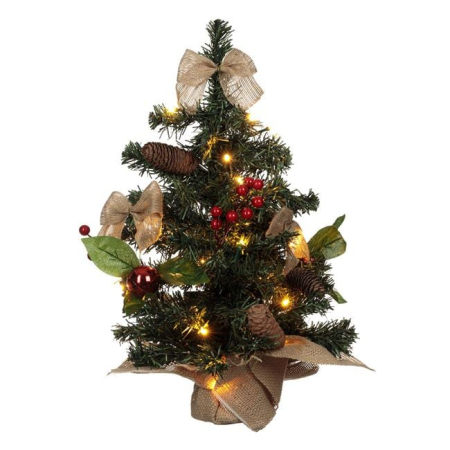 Brazi Artificiali de Masa - Brad de Craciun Decorativ de Masa cu 20 de LED-uri Conuri cu Baterii & Suport - 50cm