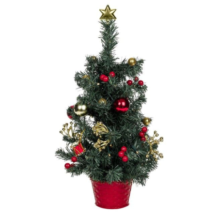 Brazi Artificiali de Masa - Brad de Craciun in Ghiveci cu Globuri Rosii Cadouri 20 de LED-uri - 50cm