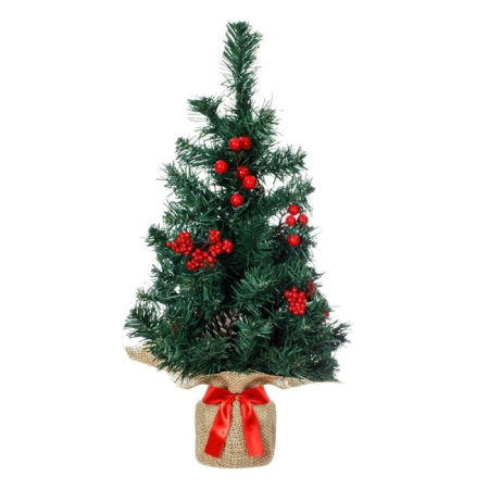 Brazi Artificiali de Masa - Brad Decorativ de Craciun Verde de Masa cu Conuri si Pomusoare 50cm