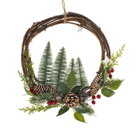 Figurine Gnome Mos Craciun - Coronita Decorativa de Craciun Brazi Conuri Clopote Berries Ø33cm