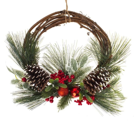 Ornamente Craciun - Coronita Decorativa de Craciun Conuri Berries Bile Rosii Ø33cm