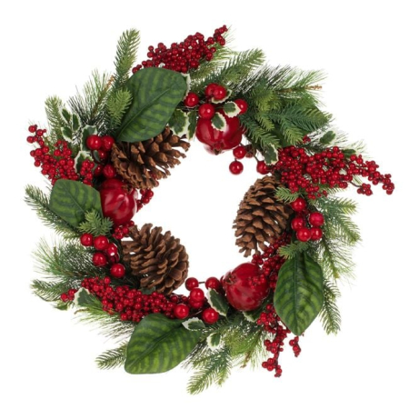 Ornamente Craciun - Coronita Decorativa de Craciun cu Pomusoare Rodii Conuri 50cm