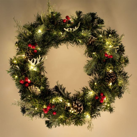 Ornamente Craciun - Coronita Decorativa de Craciun Verde cu LED Conuri Pomusoare Ø50cm