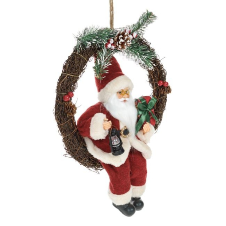 Coronita Decorativa din Lemn cu Mos Craciun Felinar & Cadouri Ø30cm [1]