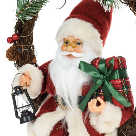 Coronita Decorativa din Lemn cu Mos Craciun Felinar & Cadouri Ø30cm [2]