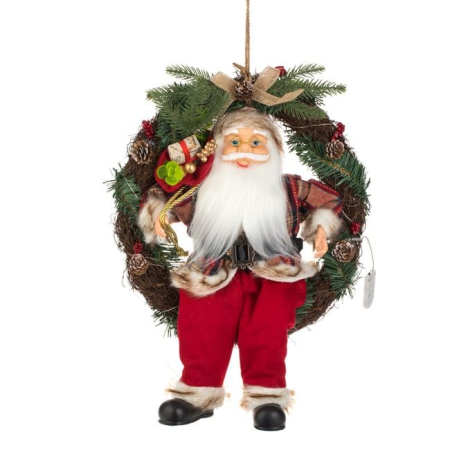 Ornamente Craciun - Coronita Decorativa din Lemn cu Mos Craciun & LED 45cm