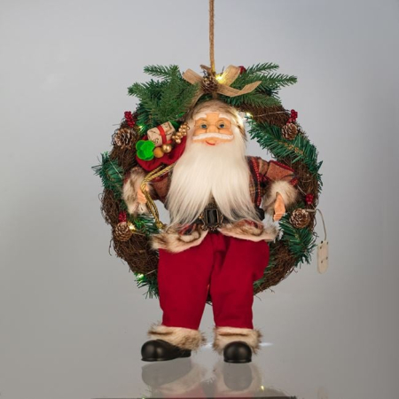 Coronita Decorativa din Lemn cu Mos Craciun & LED 45cm [1]