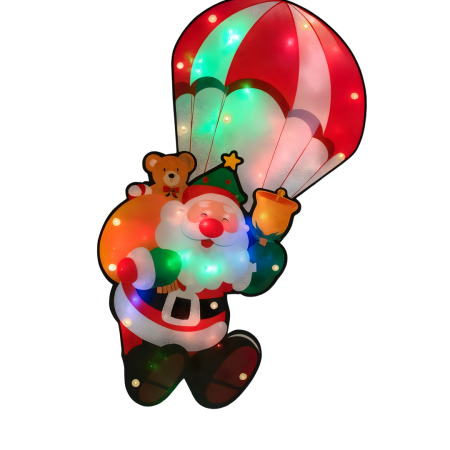Ornamente Craciun - Decorațiune Crăciun pentru Geam – Moș Crăciun cu Parașută LED 42x20cm