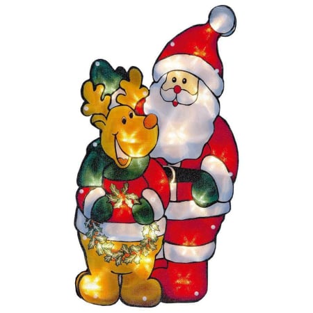 Ornamente Craciun - Decorațiune Crăciun pentru Geam 46x25cm Moș Crăciun și Ren LED