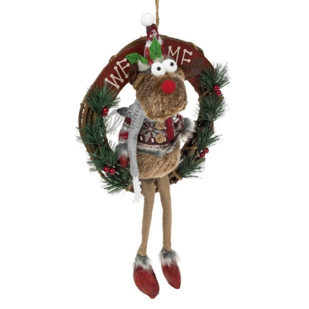 Decoratiune de Craciun din Lemn Coroana Cerb Gri 30cm [1]