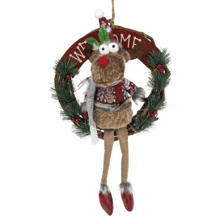 Ornamente Craciun - Decoratiune de Craciun din Lemn Coroana Cerb Gri 30cm