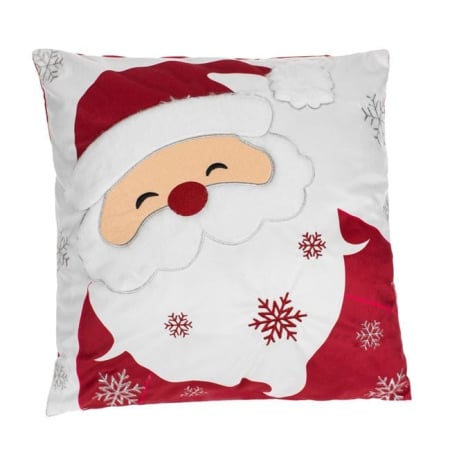 Perne de craciun - Față de pernă decorativă catifelată Crăciun, roșie, Moș Crăciun brodat, 45x45 cm
