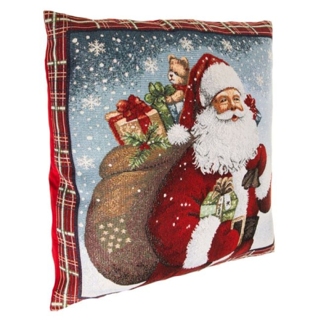 Fata de Perna Decorativa de Craciun cu Model Mos Craciun cu Sac & Lurex Argintiu 50x50cm [2]
