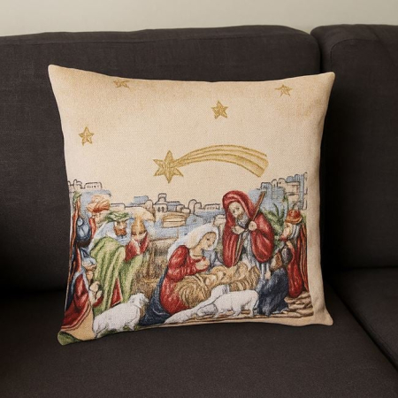 Fata de Perna Decorativa de Craciun cu Model Nașterea Domnului & Lurex Auriu 40x40cm [1]