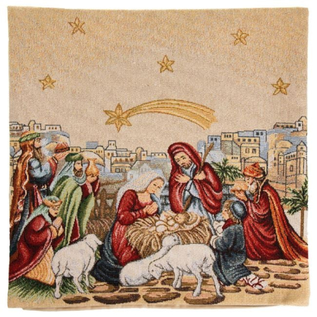 Fata de Perna Decorativa de Craciun cu Model Nașterea Domnului & Lurex Auriu 40x40cm [3]