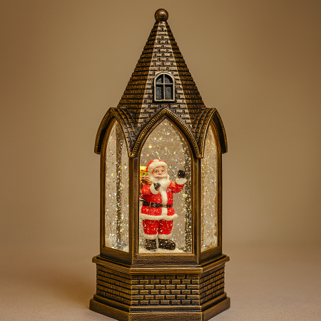 Ornamente Craciun - Felinar Retro 25cm Led cu Lumina,Muzica si Ventilator Zapada,Acumulator sau Baterii