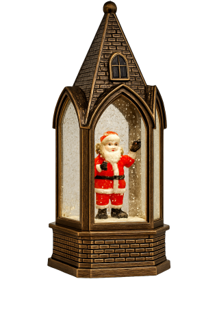 Ornamente Craciun - Felinar Retro 25cm LED cu Lumină, Muzică și Ventilator Zăpadă, Acumulator sau Baterii