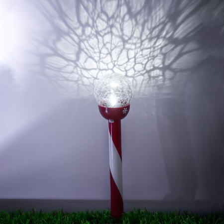 Instalatii Solare Exterior - Felinar Solar Stick de Craciun Glob Transparent Alb Rosu cu Model 39cm