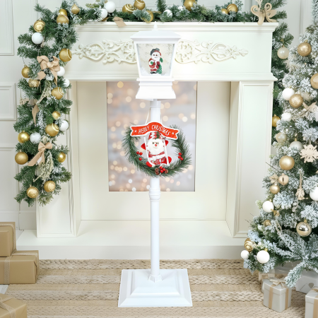 Ornamente Craciun - Felinar Stradal cu Mos Craciun Led 106x31x21 Alb