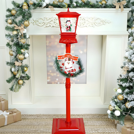 Ornamente Craciun - Felinar Stradal cu Mos Craciun Led 106x31x21 rosu