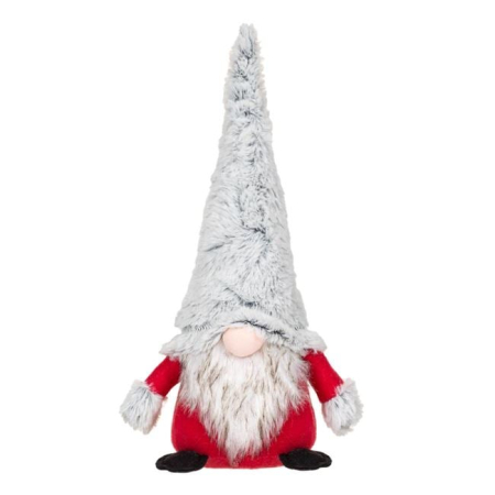 Figurine Gnome Mos Craciun - Figura Decorativa Gnome de Craciun cu Caciula Gri 30cm