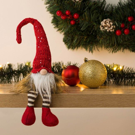 Figura Decorativa Gnome de Craciun cu Caciula Rosie Paiete 37cm [2]