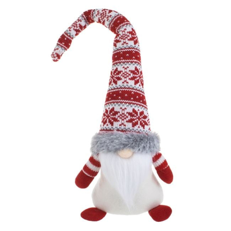 Figurina Decorativa de Craciun Gnome cu Caciula Rosie Zacquard Imitatie de Blana Gri 42cm [1]