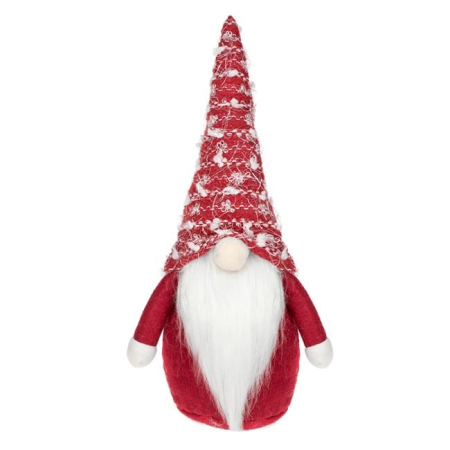 Figurine Gnome Mos Craciun - Figurina Decorativa de Craciun Gnome Gri Alb Rosu Caciula Tricotata 28cm