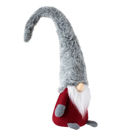 Figurina Decorativa Mos Craciun Gnome Rosu Caciula Gri Blana Artificiala 47cm [1]