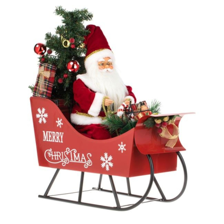 Figurine Mos Craciun - Figurina Decorativa de Craciun Sanie cu Mos Craciun Muzica & LED 45cm