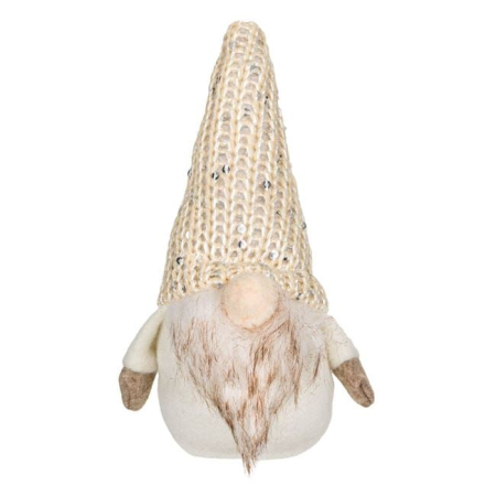 Figurine Gnome Mos Craciun - Figurina Decorativa Gnome de Craciun Caciula Ecru cu Paiete 15cm