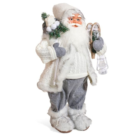 Figurine Mos Craciun - Figurina Decorativa Mos Craciun Alb cu Felinar 60cm