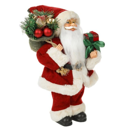 Figurina Decorativa Mos Craciun cu Sac Cadou Rosu Caro 30cm [1]