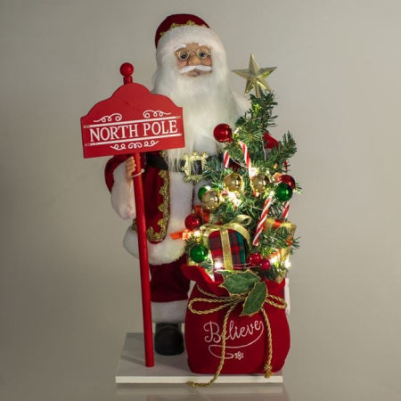 Figurina Decorativa Mos Craciun cu Sac Tablita & LED 50cm [1]