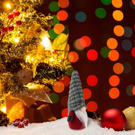 Figurina Decorativa Mos Craciun Gnome Rosu Caciula Gri din Blana Artificiala 25cm [2]