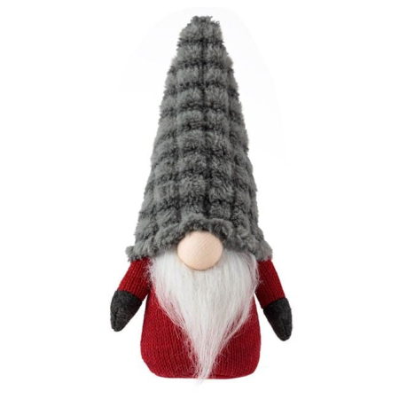 Figurine Gnome Mos Craciun - Figurina Decorativa Mos Craciun Gnome Rosu Caciula Gri din Blana Artificiala 25cm