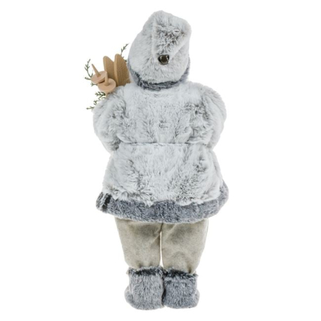 Figurina Decorativa Mos Craciun Gri cu Schiuri 45cm [3]