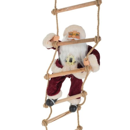 Ornamente Craciun - Figurina Decorativa Mos Craciun Suspendabila cu Scara 87cm