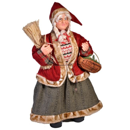 Figurine Mos Craciun - Figurina Decorativa Sotia lui Mos Craciun cu Cosulet 61cm